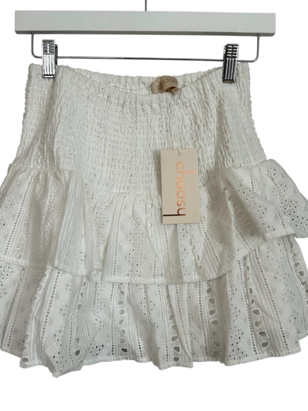 Choosy Women's White Ruffle Tiered Lined Cotton Lace Mini Skirt Sz 0 NWT